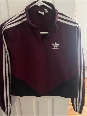 adidas Maroon and Black Quarter-Zip Track Jacket